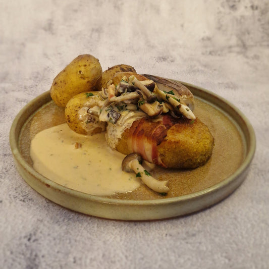 Kippenburger met spek - jagersaus