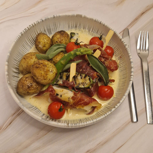 Saltimbocca van zeeduivel - gebakken aardappeltjes