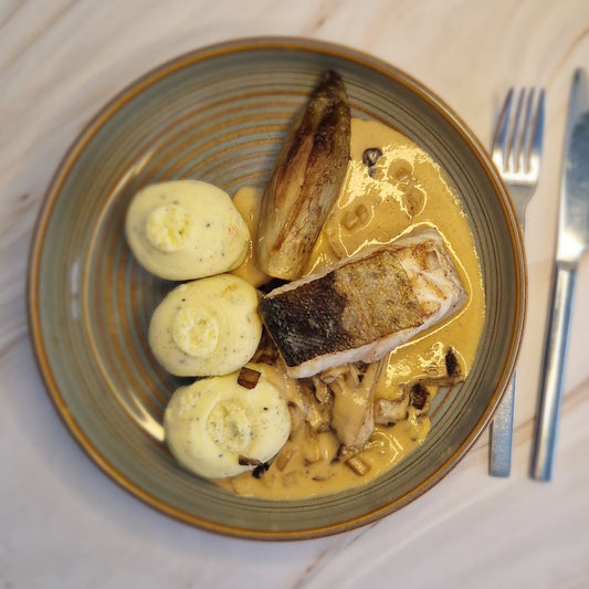 Kabeljauwfilet - truffelpuree - champignons