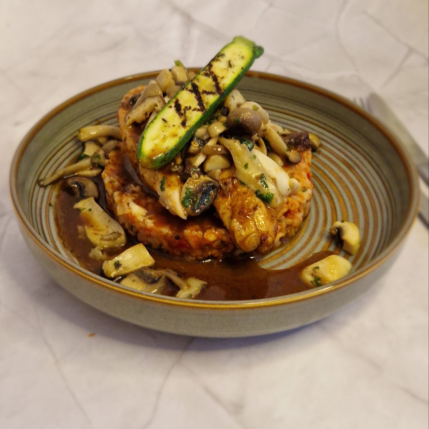 Risotto al pomodoro y pollo