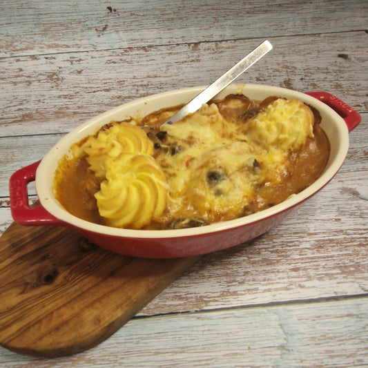 Gegratineerd vispannetje met nantuasaus en puree van Arno’s to go in Beveren